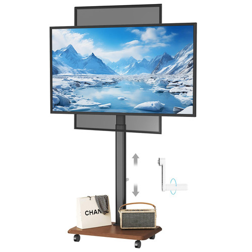 Hovadova Mobile TV Cart with Hand Crank Lift, Rolling TV Stand for 26-75 Inch TVs, Landscape to Portrait Rotating, Free Height Adjustable, 88Lbs Capacity, Max VESA 600x400mm