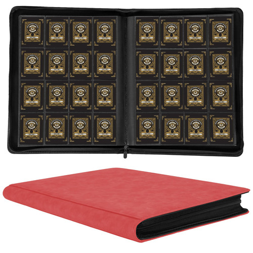 1000+ Pockets Trading Card Binder,16 Pockets Trading Card Binder Ringless Side Loading Trading Card Album Folder for TCG,MTG,Sports Cards(Red)