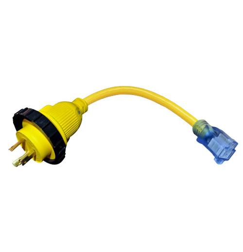 APEXSPORTS 1.5FT RV Pigtail Shore Power 30A Male L5-30P to 5-15R Female 15A Dogbone Adapter Power Cord Twist Lock L5-30P Male to 5-15R Female, LED Power Indicator.