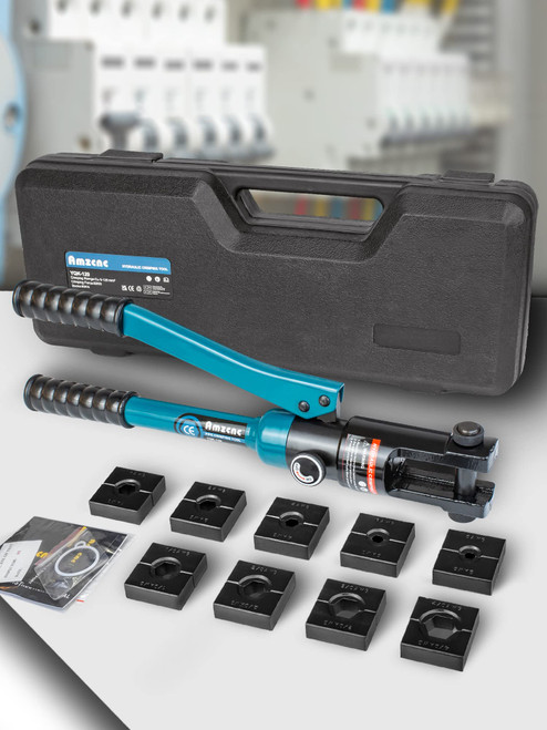 Portable Hydraulic Crimping Tool Range 8 AWG to 4/0 AWG for Cable lugs Quick Hydraulic Pliers with 9 Pairs Crimping Dies