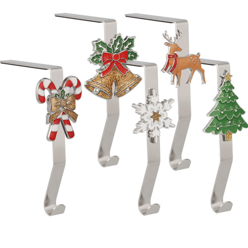 Baseo Set of 5 Stocking Holders for Mantle - Christmas Stocking Hangers for Fireplace Christmas Stocking Hangers for Mantel Stocking Hooks for Fireplace Stocking Holders for Christmas Decoration