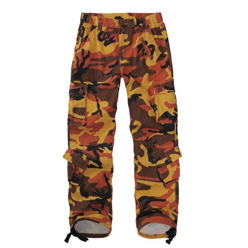 Sobrisah Camo Orange Cargo Pants Women Mid-Rise Tactical Pants 8 Pockets Baggy Hiking Casual Trousers Workwear Size 8