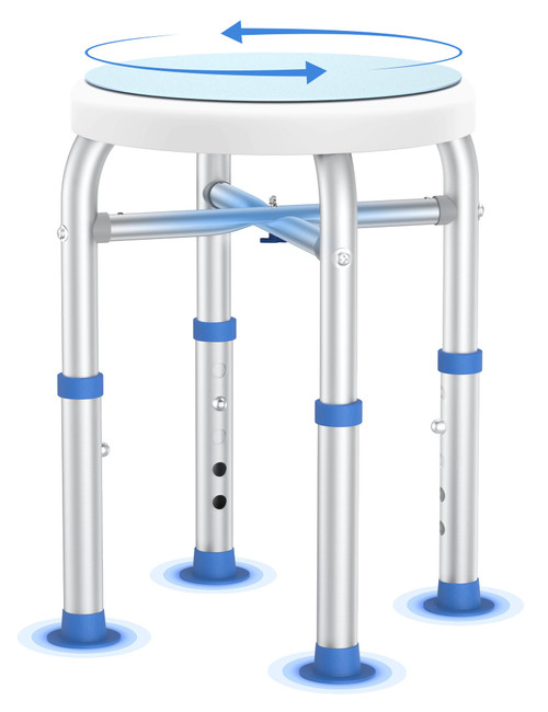 Swivel Shower Stool for Inside Shower, 360° Rotating Shower Seat with Heavy-Duty Support Up to 300lb, Adjustable & Non-Slip Chair for Senior Elderly Disabled Pregnant