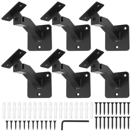 RealPlus 6pcs Swivel Handrail Brackets Heavy Duty Steel Hand Rail Brackets for Staircase Stair Railing, Black