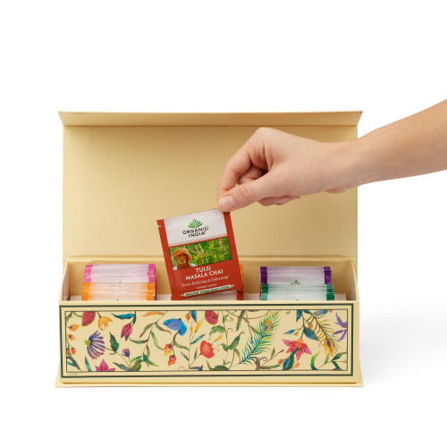Organic India Tea Sampler Box Variety Pack - Tulsi Herbal Tea Gift Set, Hot Tea Assortment, Holy Basil, Ashwagandha, Turmeric Ginger, Sweet Rose, Original, Sleep, Masala Chai - 60 Tea Bags Organic India Tea Sampler Box Variety Pack - Tulsi Herbal Tea Gift Set, Hot Tea Assortment, Holy Basil, Ashwagandha, Turmeric Ginger, Sweet Rose, Original, Sleep, Masala Chai - 60 Tea Bags