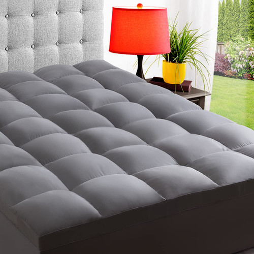 ELEMUSE King Grey Mattress Topper for Back Pain, Extra Thick Mattress Pad Cover, Plush Soft Pillowtop with Elastic Deep Pocket, Overfilled Down Alternative Filling
