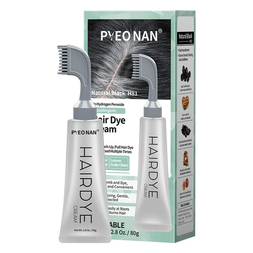 PYEONAN Hypoallergenic Hair Dye Cream,Natural Plant Extract Without Bleaching, Easy Comb to Cover Gray Coverage Ammonia Free All Hair Types 2.8Oz. /80g (Natural Black, 1 Count)