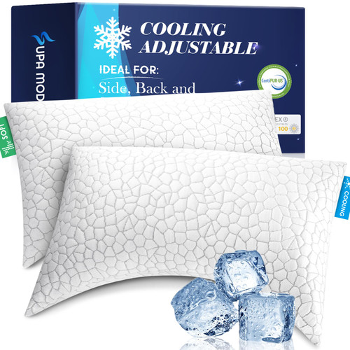 Cooling Pillow Queen Size Set of 2, Adjustable Bed Pillows for Sleeping, Luxury Shredded Memory Foam Side Sleeper Pillows 2 Pack, Cool No Flat Firm Cervical Neck Pillow for Side Sleepers Neck Pain