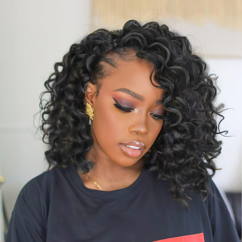 ToyoTress Ocean Wave Crochet Hair - 9 Inch 8 Packs Natural Black Short Curly Ocean Wave Braiding Hair, Synthetic Crochet Braids (9 Inch, 1B-8P)