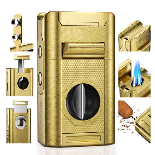 6-in-1 Cigar Torch Lighter, with Straight&V Cigar Cutter, 2 Cigar Punches, Cigar Draw Enhancer, Cigar Holder, Quad Flame Windproof Butane Lighter, Multifunctional Cigar Accessories, Gifts for Men 6-in-1 Cigar Torch Lighter, with Straight&V Cigar Cutter, 2 Cigar Punches, Cigar Draw Enhancer, Cigar Holder, Quad Flame Windproof Butane Lighter, Multifunctional Cigar Accessories, Gifts for Men