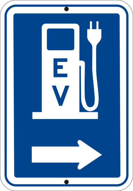 EV Charging Direction Sign – 12"x18" Reflective Aluminum, Weatherproof, Rust-Free with Pre-Drilled 3/8" Holes – Right Arrow Electric Vehicle Charging Guide