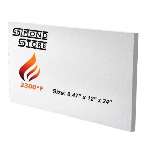 SIMOND STORE Ceramic Fiber Insulation Board - 2300F Rated - 0.47" x 12" x 24" - Fireproof Insulation Board for Wood Stoves, Pizza Ovens, Forges, Kilns, Furnaces, Fireplaces, Boilers, Pack of 1
