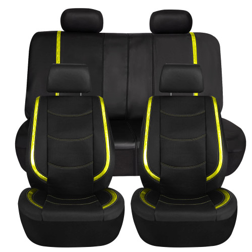 TLH Automotive Yellow Car Seat Covers Galaxy13 Metallic Striped Deluxe Leatherette Seat Covers Built-in Pockets Anti-Slip Protection Universal Fit Car Seat Covers for Most Cars, Trucks, SUVs and Vans