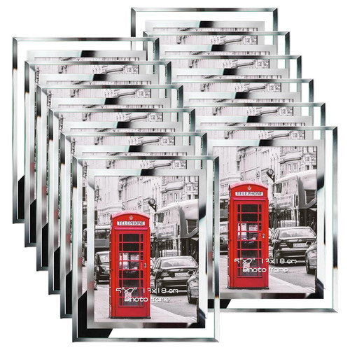 Schliersee 5x7 Picture Frames Set of 12, Multi Glass Photo Frame Bulk for Desktop Display, Silver