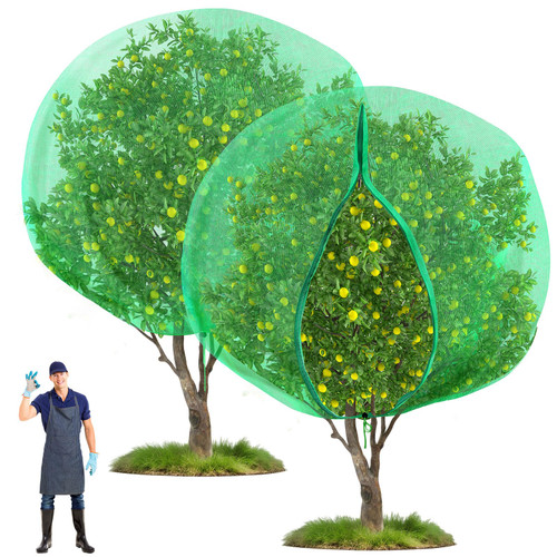 Fanfanwin 2 Packs 10 x 10 ft Large Fruit Tree Netting Bags with Zipper and Drawstring Squirrels Insect Bird Plant Cover for Fruit Trees Fruit Tree Net Protection