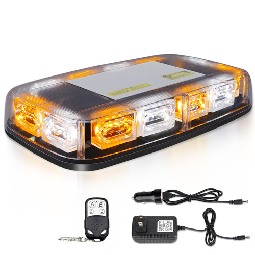 MIRUNNY Amber White Strobe Lights with Magnetic Base, 48 LED Wireless Rechargeable Emergency Strobe Beacon Light, 12V-24V Roof Top Flashing Light for Car Trucks Vehicles