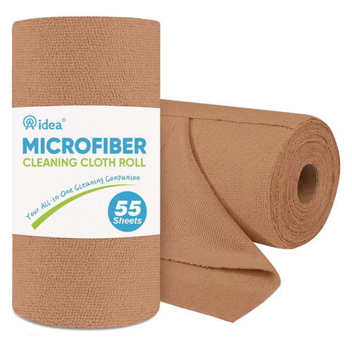 AIDEA Microfiber Cleaning Cloth Roll, 55 Sheets Shop Towels Washable, Microfiber Towels for Cars, Shop Rags Reusable Paper Towel for Automotive, Workshop, House, Kitchen, Cleaning Supplies11×9" Coffee
