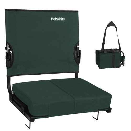 behairity Portable Stadium Seat for Bleachers with Back Support, Wide Padded Bleacher Chair with High Back and Thick Cushion for Adults, Folding Stadium Chair for Football Sports Events (Green)