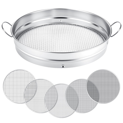 Funnymoom 14.57'' Large Soil Sifter for Gardening with 1, 3, 6, 9, 12 mm Sieve Mesh Compost Dirt Sifter with Handle Garden Sand Soil Rock Sieve for Dirt Sand Rocks Pellet Gravel (Sliver)