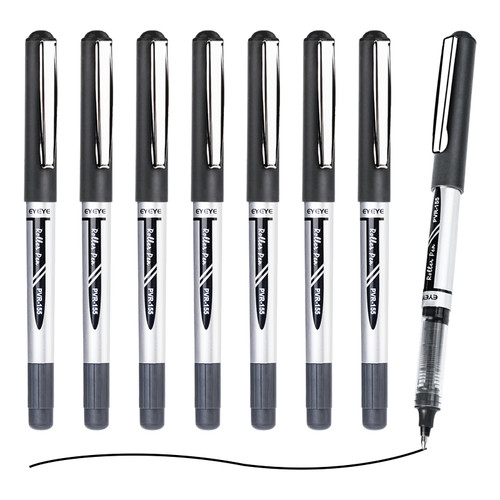 EYEYE 8 Pack Black Rollerball Pens 0.7mm, Medium Point Roller Ball Pen Quick Dry, Liquid Ink Pens Fine Point Smooth Writing Pen for Journaling, Note Taking, Office, School Supplies