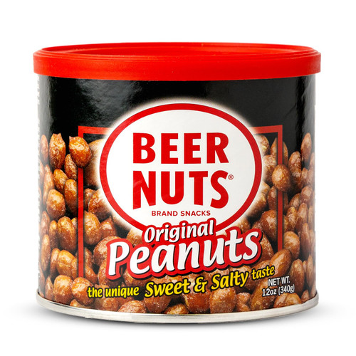 BEER NUTS Original Peanuts - Travel Size Sweet & Salty Bar Nuts - Gluten Free, Kosher, Low Sodium Peanut Snacks Made In The USA - 12oz Resealable Can (Pack of 1)