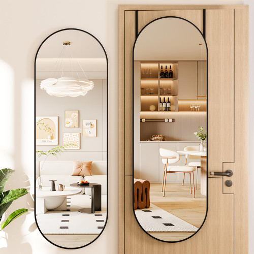 Hasipu 51.1 x 15.7 in Arched Over-The-Door Mirror, Tempered Glass, Aluminum Frame — Black