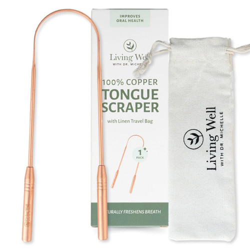 Living Well with Dr. Michelle Copper Tongue Scraper - Premium Metal Tongue Cleaner for Adults & Kids - Eliminate Bad Breath & Enhance Oral Hygiene - Includes Travel Bag Living Well with Dr. Michelle Copper Tongue Scraper - Premium Metal Tongue Cleaner for Adults & Kids - Eliminate Bad Breath & Enhance Oral Hygiene - Includes Travel Bag