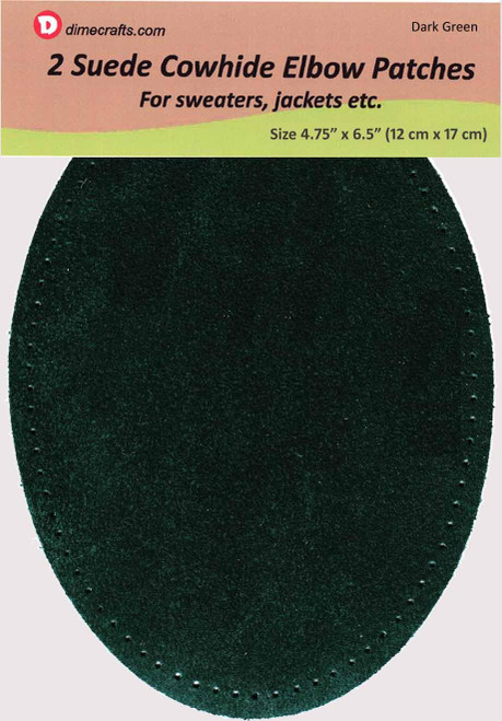 -2 Sew-on Large Natural Suede Leather Elbow Patches Size 4.75 in x 6.5 in w/Perforated Edges for Easy Sewing - (Dark Green)