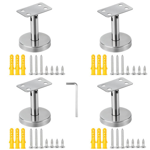 4pcs Adjustable 304 Stainless Handrail Brackets,Ground-Type Upright Column Support Bracket,Stairway Hardware Railing Brackets,with Mounting Screws for Home Decor Shopping Malls (Flat)