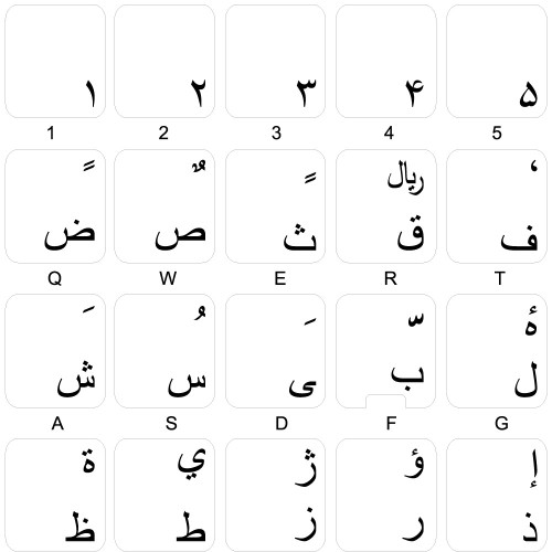 FARSI (PERSIAN) KEYBOARD DECALS ON TRANSPARENT BACKGROUND with BLUE, BLACK, ORANGE, RED, WHITE OR YELLOW LETTERING (Black)