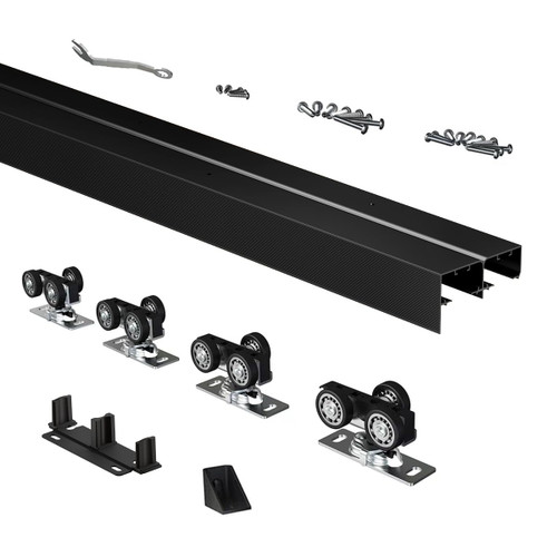SongYung Heavy Duty Bypass Sliding Closet Door Track Hardware 48", 4 FT Aluminium Pocket Door Track Rail Set, Smoothly and Quietly, for 2 Door System,Black