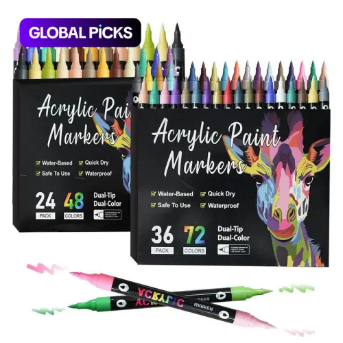 Acrylic Paint Marker Pen Set, 1 Set 12/24/36pcs Double Tip Double Color Quick Dry Waterproof Acrylic Paint Drawing Marker Pen, Crafts Art Supplies for Rock Painting, Wood, Canvas, Stone, Glass #GLOBAL PICKS