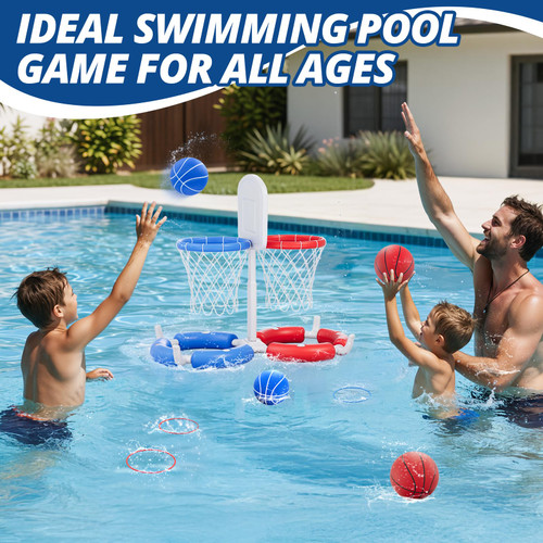 HYES Double Pool Basketball Hoop with Backboard, 2-in-1 Floating Pool Toys Ring Toss Game, 2 Player Games Summer Outdoor Water Toys Gifts for Kids Ages 4-8 8-12 & Adults, Family Swimming Pool Party