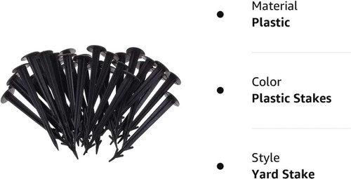 SKEMIX 50 Pack 4.5 Inch Plastic Garden Stakes, Heavy Duty Landscape Anchoring Spikes for Weed Fabric, Tarp, Tent, Edging & Ground Fixing, Black