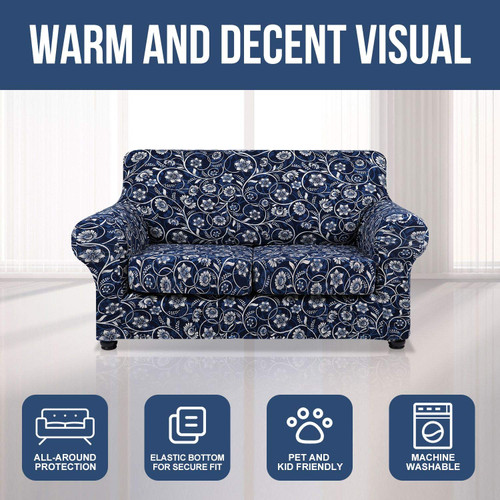 hyha Couch Cover, Loveseat Covers, Floral Pattern, Stretch, Printed, 3 Pieces, Sofa Slipcovers, for 2 Separate Cushion Couch Sofa, Washable Furniture Protector for Dogs(Loveseat, Baroque)