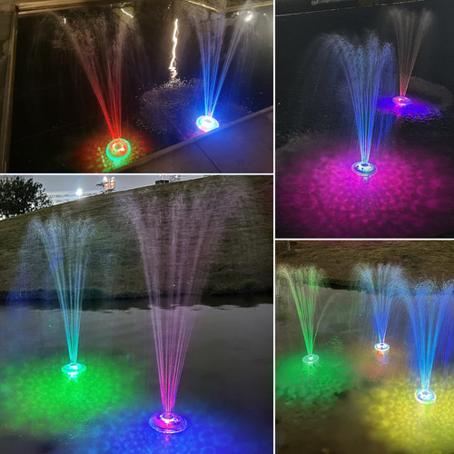 Floating Pool Fountain with Underwater Light Show, Floating Pond Fountain, 2 Spray Modes Waterfall Fountain, Waterproof Sprinkler Fountains for Inground Above Ground Pools