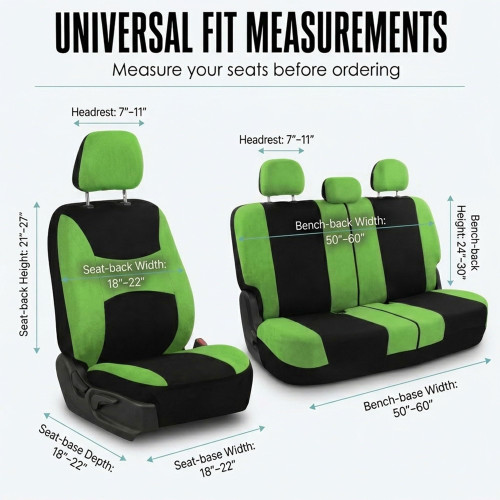 Automotive Seat Covers Green Universal Fit Combo Set with Steering Wheel Cover and Seat Belt Pad fits most Cars, SUVs, and Trucks (Airbag Compatible and Split Bench) FH Group FB030GREEN-COMBO