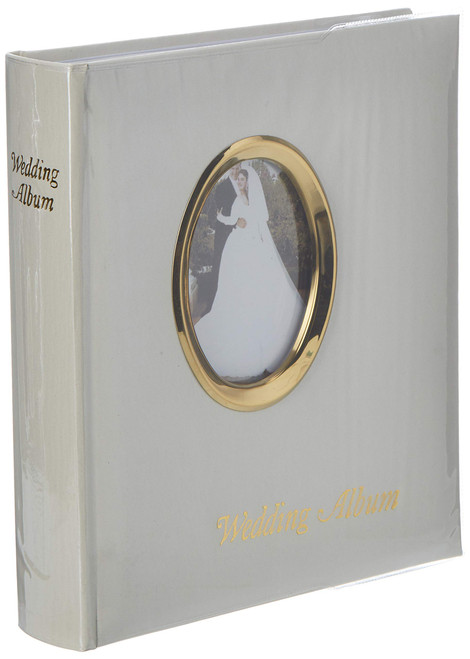 Pioneer Photo Albums 200 Pocket Ivory Moire Cover Album with Gold Tone Oval Frame and Wedding Album Text for 4 x 6-Inch Prints