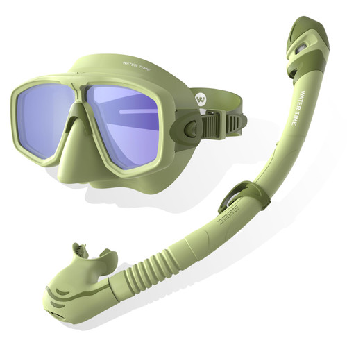 WATERTIME Snorkeling Gear for Adults Diving mask and Snorkel Goggles Dry Breathing Tube (Green)