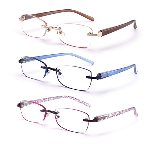FEIVSN 3-Pack Rimless Reading Glasses For Women, Lightweight Spring Hinge Readers, Classic Elegant Artistic Eyeglasses UV 400 (Mix 2.5 Etc)