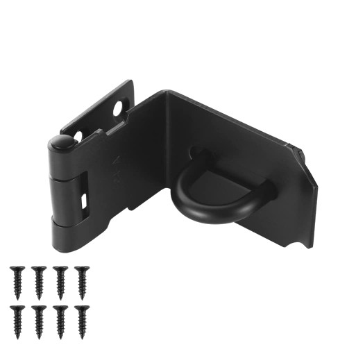 JQK Door Hasp Latch 90 Degree, Stainless Steel Safety Angle Locking Latch for Push/Sliding/Barn Door, 1.5mm Thickness Matte Black, 4 Inch, DH901-PB