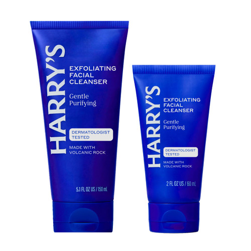 Harry's Exfoliating Face Wash for Men, Gentle Facial Skin Care Products with Volcanic Rock Exfoliant, 7.1 Fl. Oz, Home and Trial and Travel Bundle TSA Approved Travel Essentials