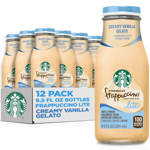 Starbucks Frappuccino Lite, Creamy Vanilla Gelato, 9.5 Fl Oz Bottles (Pack of 12), Fewer Calories, Natural Flavors, Only 100 Calories