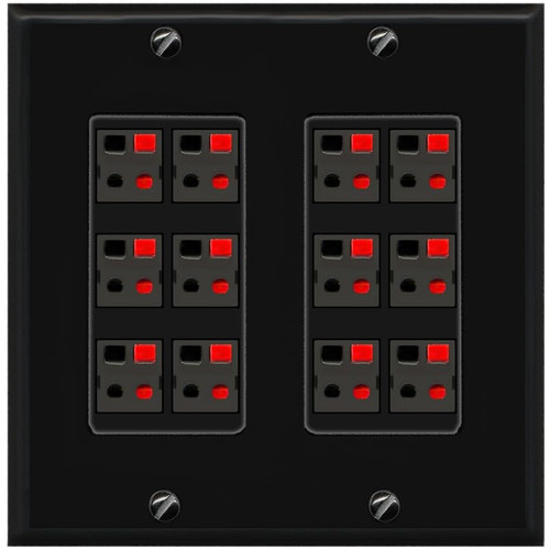 RiteAV 12.0 Surround Sound Speaker Cable Terminal Wire Wall Plate for Home Theater - 2 Gang [Black/Black]