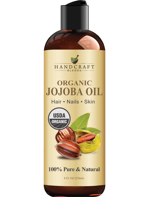 Handcraft Blends USDA Organic Jojoba Oil | Cold-Pressed | 8 Fl Oz | 100% Pure & Natural | for Hair, Skin & Face | Premium Grade Carrier Oil | for Massage & Aromatherapy | Hexane-Free