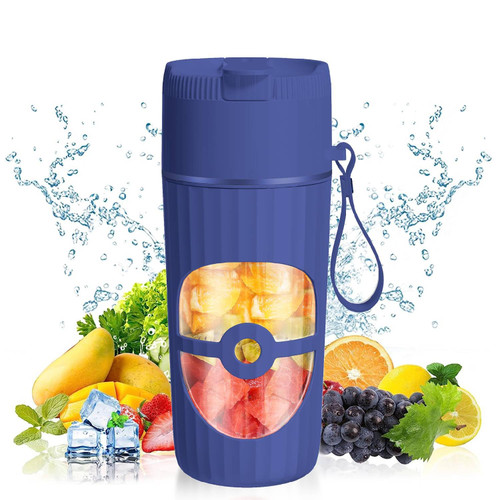PONDI Glass USB-C Portable Blender - 8-Blade Cordless Smoothie Maker & Protein Mixer for Travel, Gym & Office -15oz/450ml (Blue)