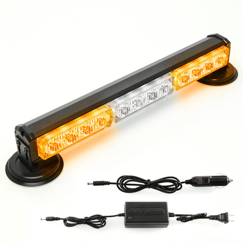 BooYu 14" Battery Powered Emergency Strobe Lights Bar for Truck Vehicle Trailer Rechargeable Roadside Wireless Rooftop Mini Hazard Flashing LED Beacon Warning Light w/Magnetic Base (Amber/White)