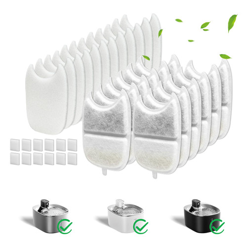 Kactoily 12 Pack Cat Water Fountain Filter & 12 Pump Filter Sponges Replacement, Cat Dog Pet Drinking Fountain for 135 fl oz/4L (YPD-C004P,YPD-C004S)