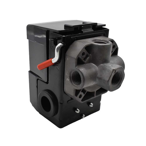 Interstate Pneumatics LF10-4H Pressure Switch 1/4" FPT Four Port Bend Lever Switch 20 amperage 85-125 PSI Compatible with DeWalt, Hitachi, Emglo, Makita, Porter Cable, Ridgid Rolair Air Compressors
