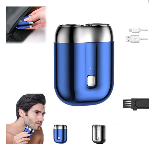 2025 New Model Mini Dual-Head Electric Shaver, Electric Mini Portable Razor, Pocket Size Washable Double Head Razor, Rechargeable Waterproof Compact Electric Shaver for Home, Car, Travel (Blue)